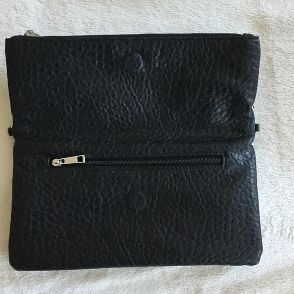 Clutch Bag Black White Vegan Faux Leather Woven Handbag - Picture 2 of 9